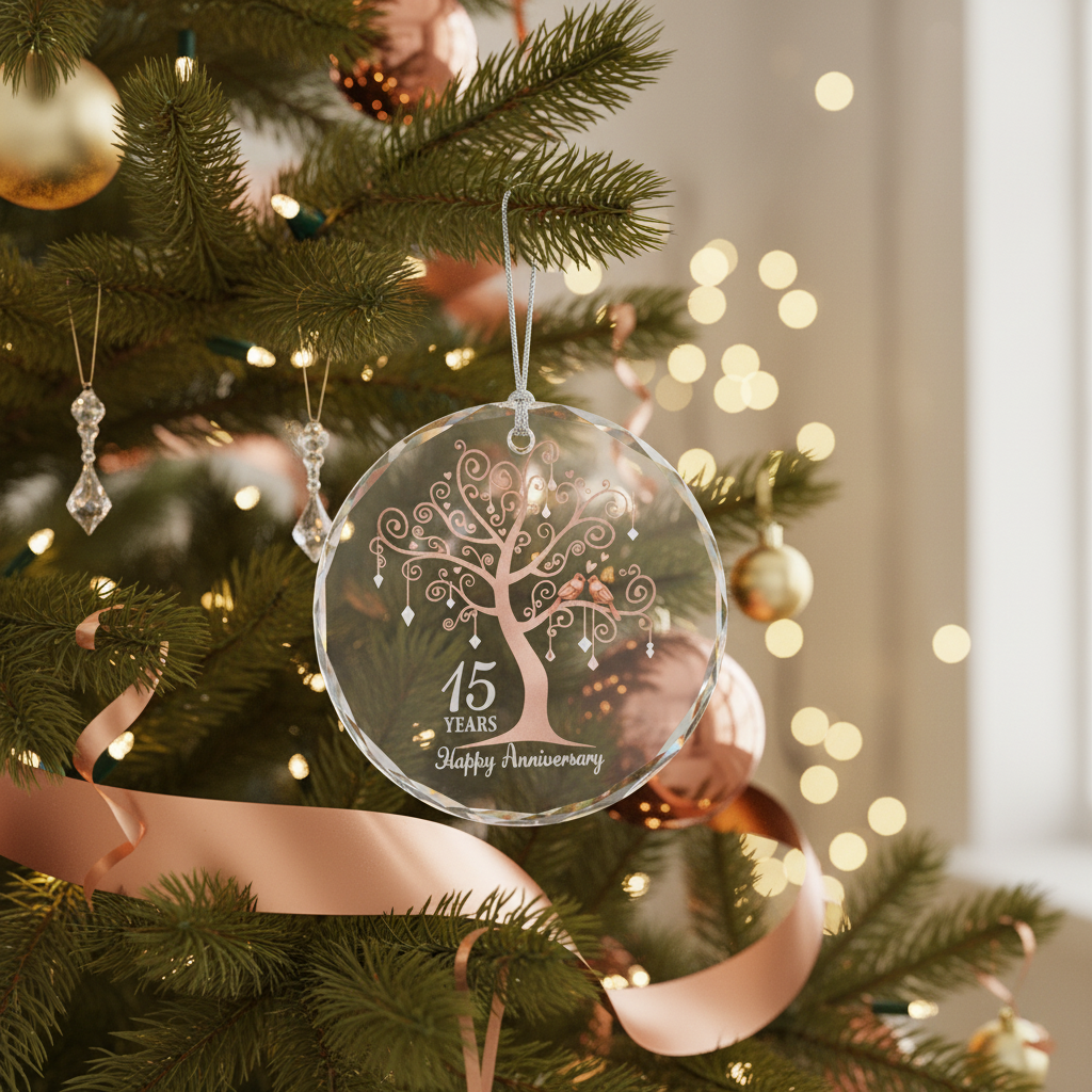 [2D FLAT ACRYLIC] 15th Crystal Wedding Anniversary Ornament – Keepsake Gift for Couple