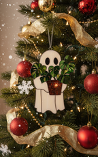 [2D FLAT ACRYLIC] Cute Ghost Plant Halloween Ornament – Faux Stained Glass Suncatcher for Gothic Decor