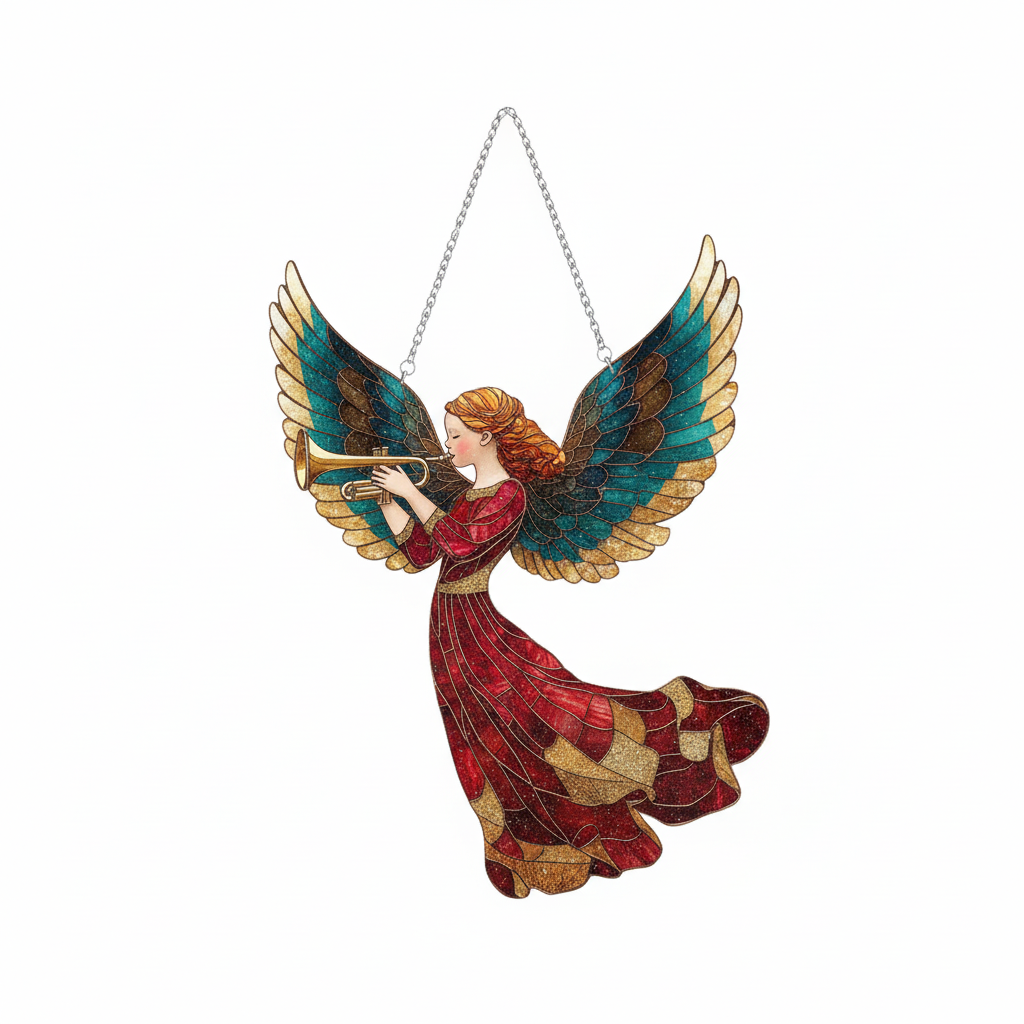 [2D FLAT ACRYLIC] Angel with Trumpet Suncatcher – Whimsical Christmas Ornament & Window Decor