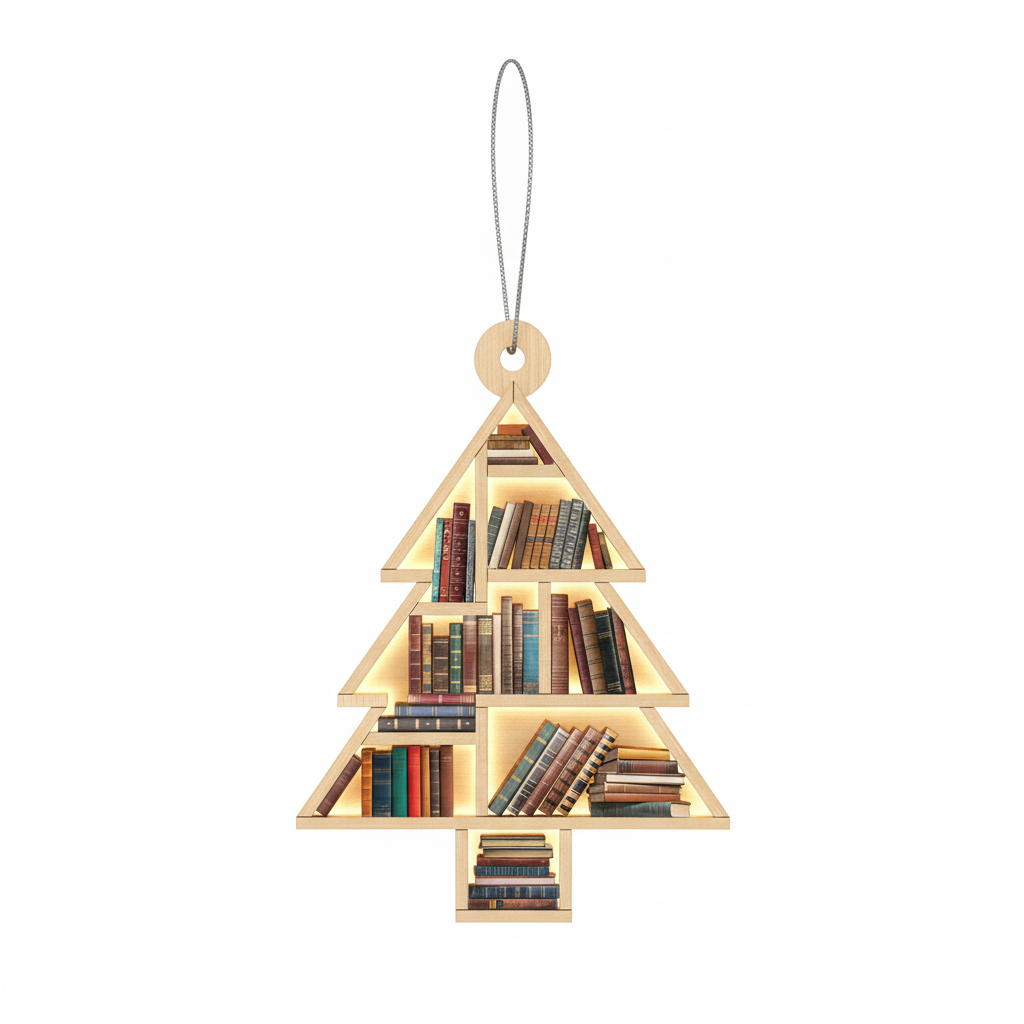 [2D FLAT ACRYLIC] Book Lover Christmas Ornament – Retro Design Gift for Readers
