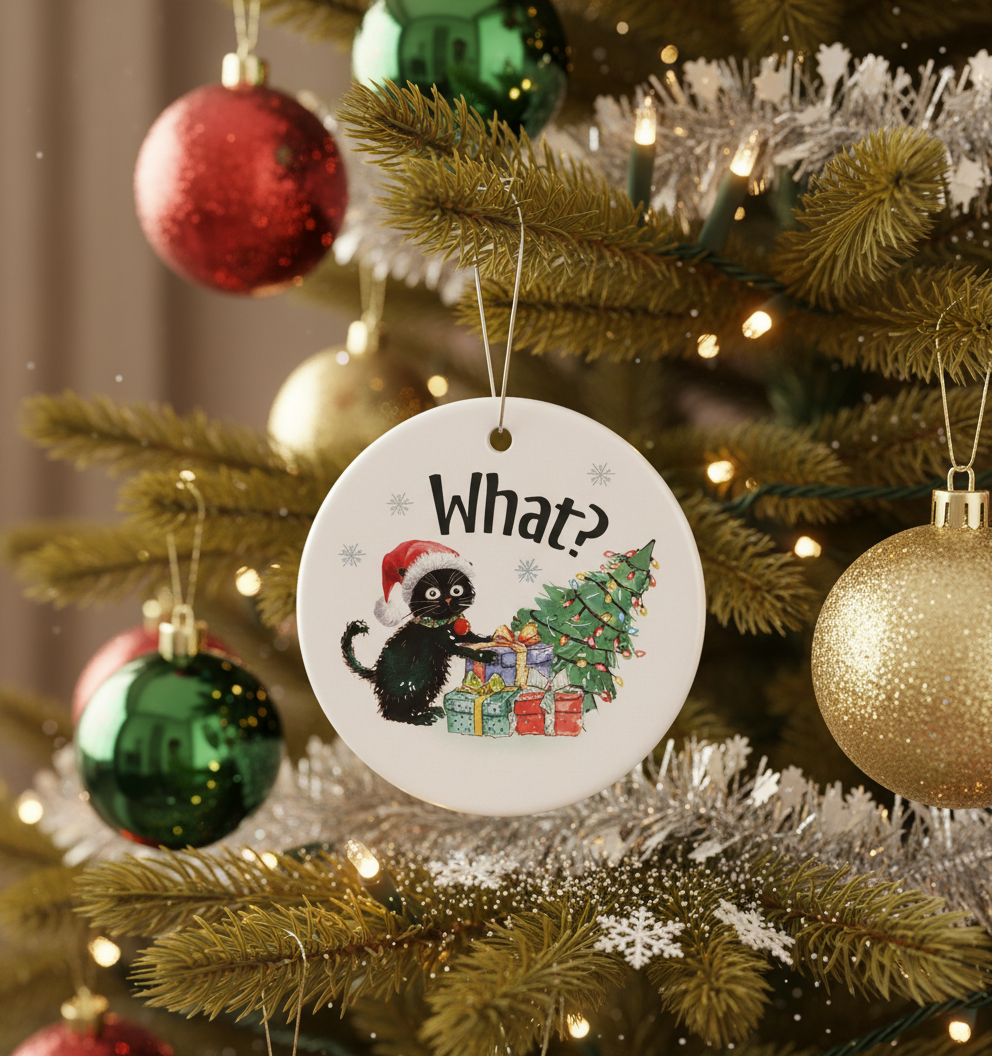 [2D FLAT ACRYLIC] Adorable Black Cat Christmas Ornament | Keepsake Holiday Gift for Cat Lovers