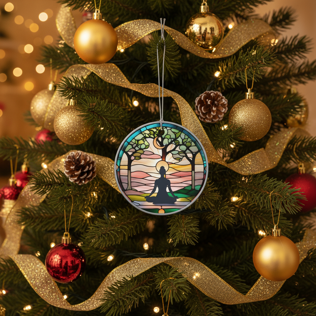 [2D FLAT ACRYLIC] Personalized Yoga Stained Glass Style Ornament – Zen Meditation Gift