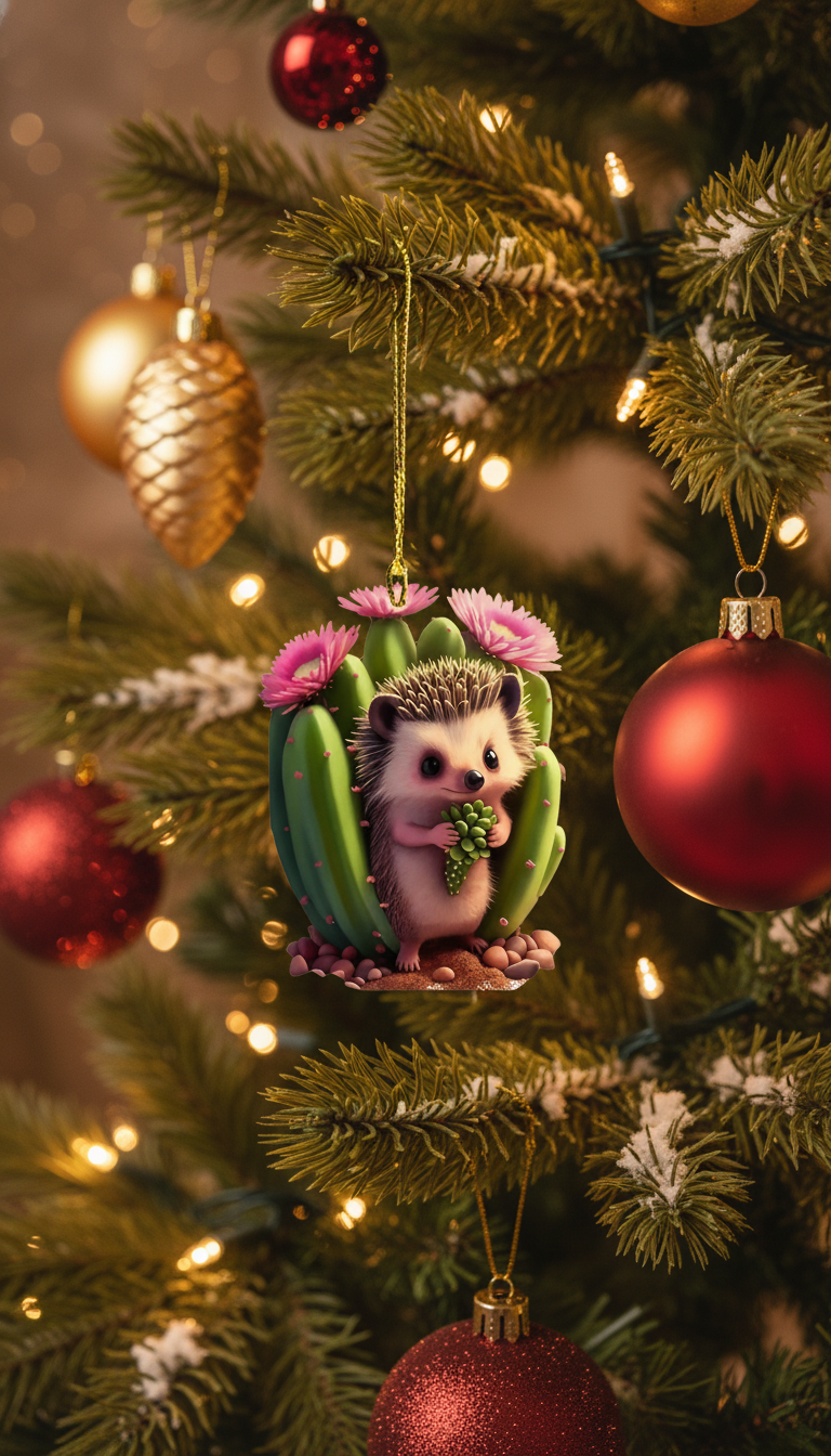 [2D FLAT ACRYLIC] Charming Hedgehog Christmas Ornament – Acrylic Woodland Animal Decor for Tree & Car