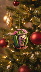 [2D FLAT ACRYLIC] Charming Hedgehog Christmas Ornament – Acrylic Woodland Animal Decor for Tree & Car