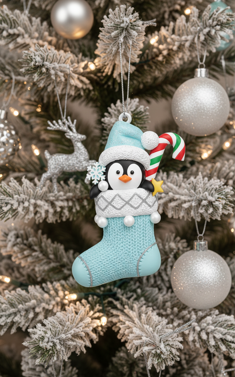 [2D FLAT ACRYLIC] Baby's First Christmas 2025 Ornament – Personalized Penguin Stocking Gift