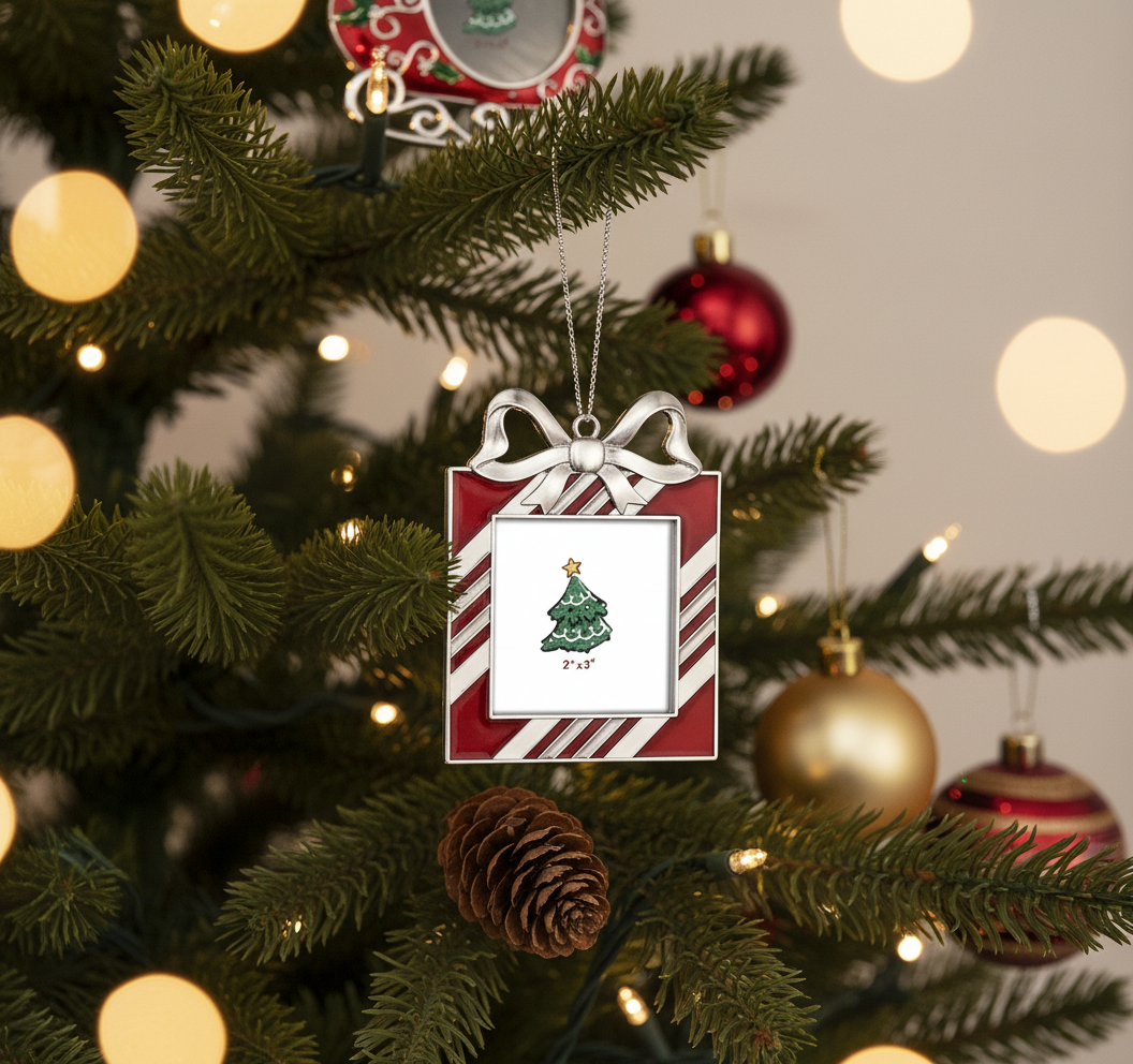 [2D FLAT ACRYLIC] Sparkling Christmas Picture Frame Ornament – Holiday Keepsake Gift