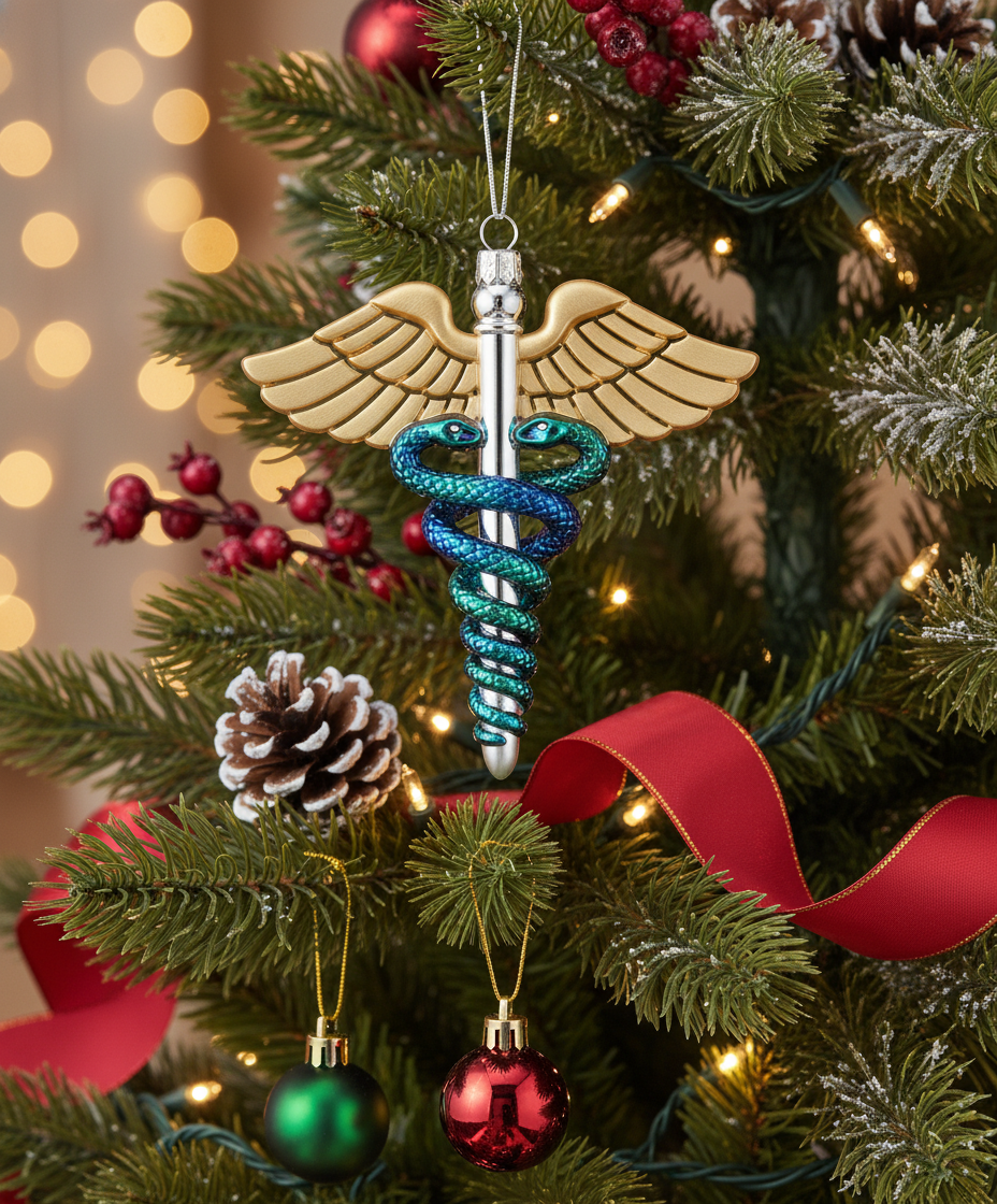 [2D FLAT ACRYLIC] Caduceus Medical Symbol Glass Ornament – Handcrafted Gift for Doctors & Nurses