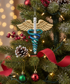 [2D FLAT ACRYLIC] Caduceus Medical Symbol Glass Ornament – Handcrafted Gift for Doctors & Nurses