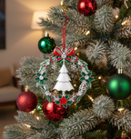 [2D FLAT ACRYLIC] 2025 Christmas Wreath Ornament with Rotating Tree – Dated Metal Holiday Keepsake