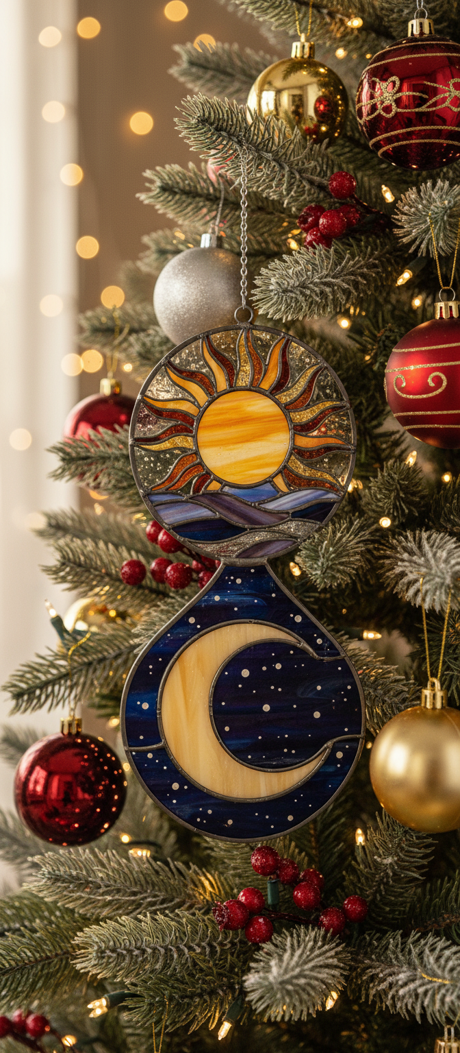 [2D FLAT ACRYLIC] Sun and Moon Celestial Ornament – Mystical Acrylic Christmas & Wall Decor