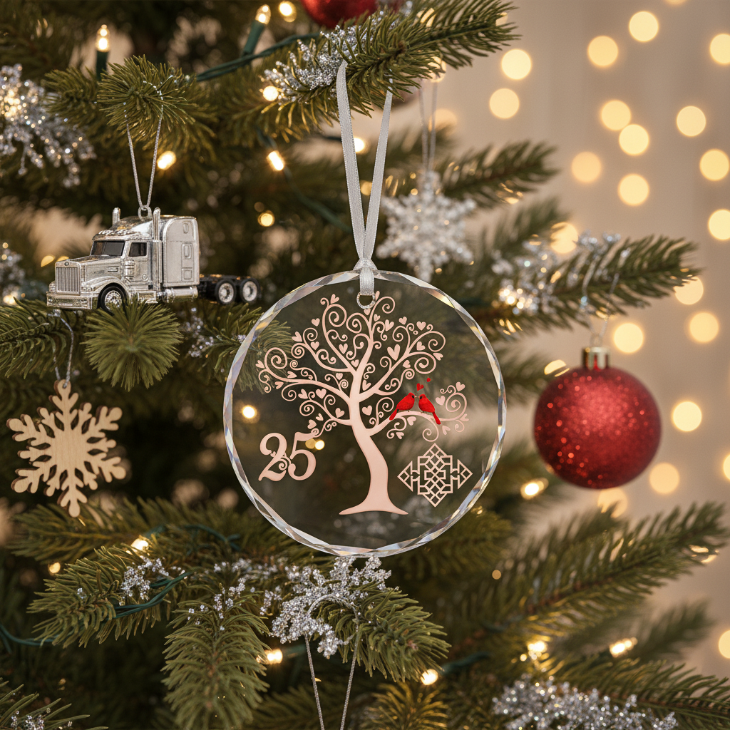[2D FLAT ACRYLIC] 25th Silver Wedding Anniversary Glass Ornament – Keepsake Gift for Parents & Couples