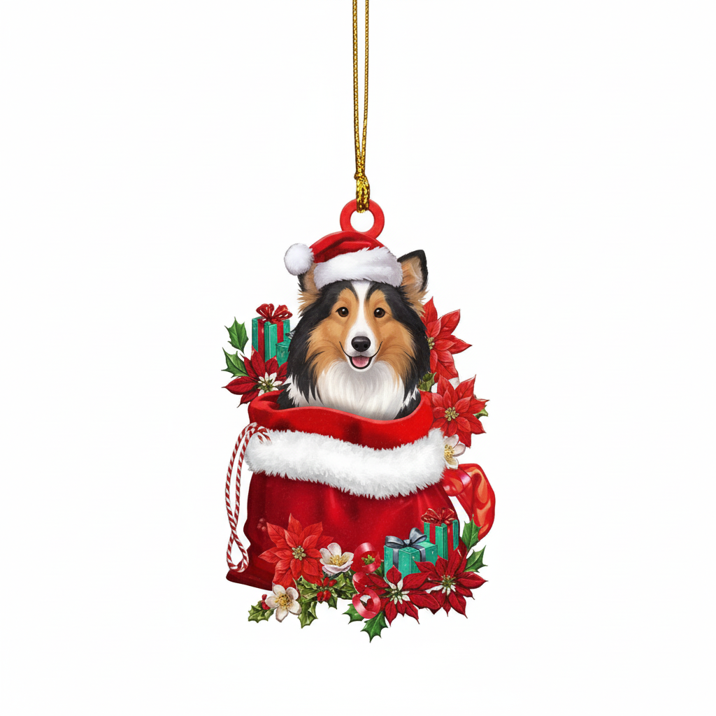 [2D FLAT ACRYLIC] Shetland Sheepdog Christmas Ornament – Festive Sheltie Lover Keepsake & Gift