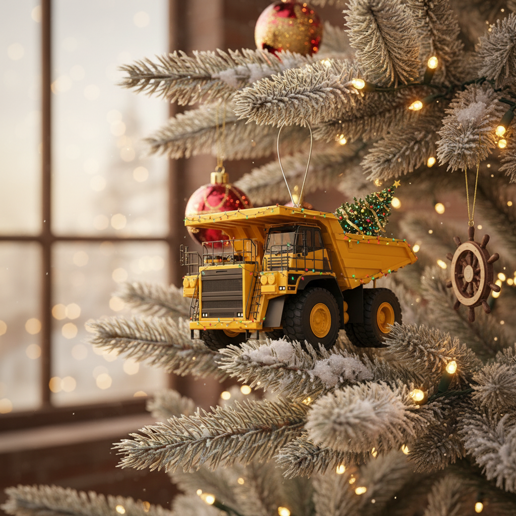 [2D FLAT ACRYLIC] Personalized Dump Truck Christmas Ornament | Custom Name Holiday Decor & Trucker Gift