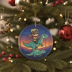 [2D FLAT ACRYLIC] Funny Jesus Riding Dinosaur Ornament with Faux Stained Glass Design