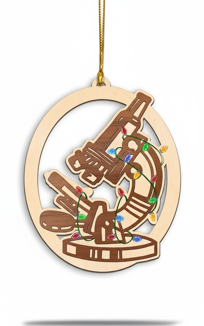 [2D FLAT ACRYLIC] Microscope Science Ornament – Unique Christmas Gift for Teachers & Doctors