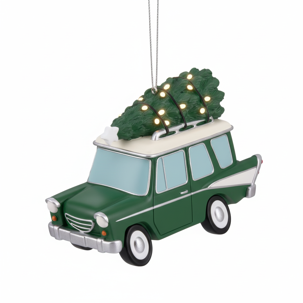 [2D FLAT ACRYLIC] Hallmark Christmas Ornament – Red Pickup Truck with Tree Design, Festive Holiday Decoration & Gift Idea (0001HGO3102)
