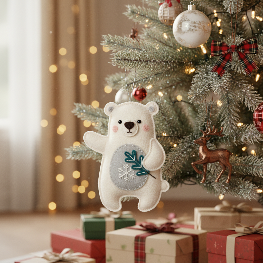 [2D FLAT ACRYLIC] DIY Polar Bear Felt Ornament Pattern – Instant PDF Download for Christmas Crafting