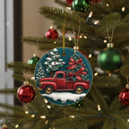 [2D FLAT ACRYLIC] Personalized Dump Truck Ornament with Santa Hat – Funny Custom Name Christmas Tree Decoration, Flat 2D Holiday Ornament Gift
