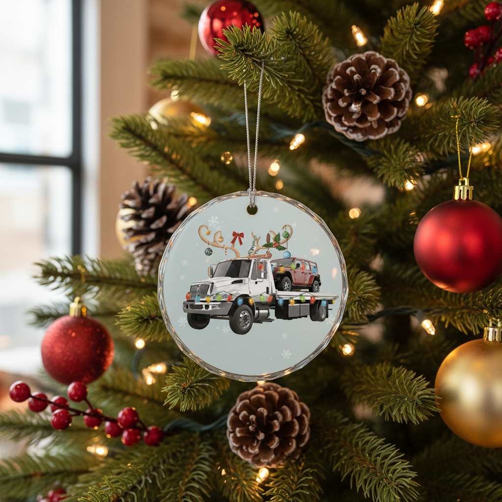 [2D FLAT ACRYLIC] Personalized Tow Truck Christmas Ornament | Holiday Decor & Gift for Truckers