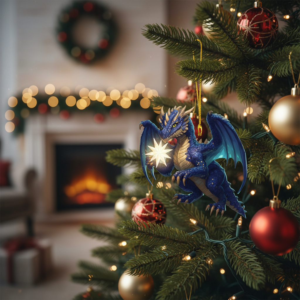 [2D FLAT ACRYLIC] Gingerbread Galaxy Dragon Ornament – Fantasy Christmas Tree Decor 2025