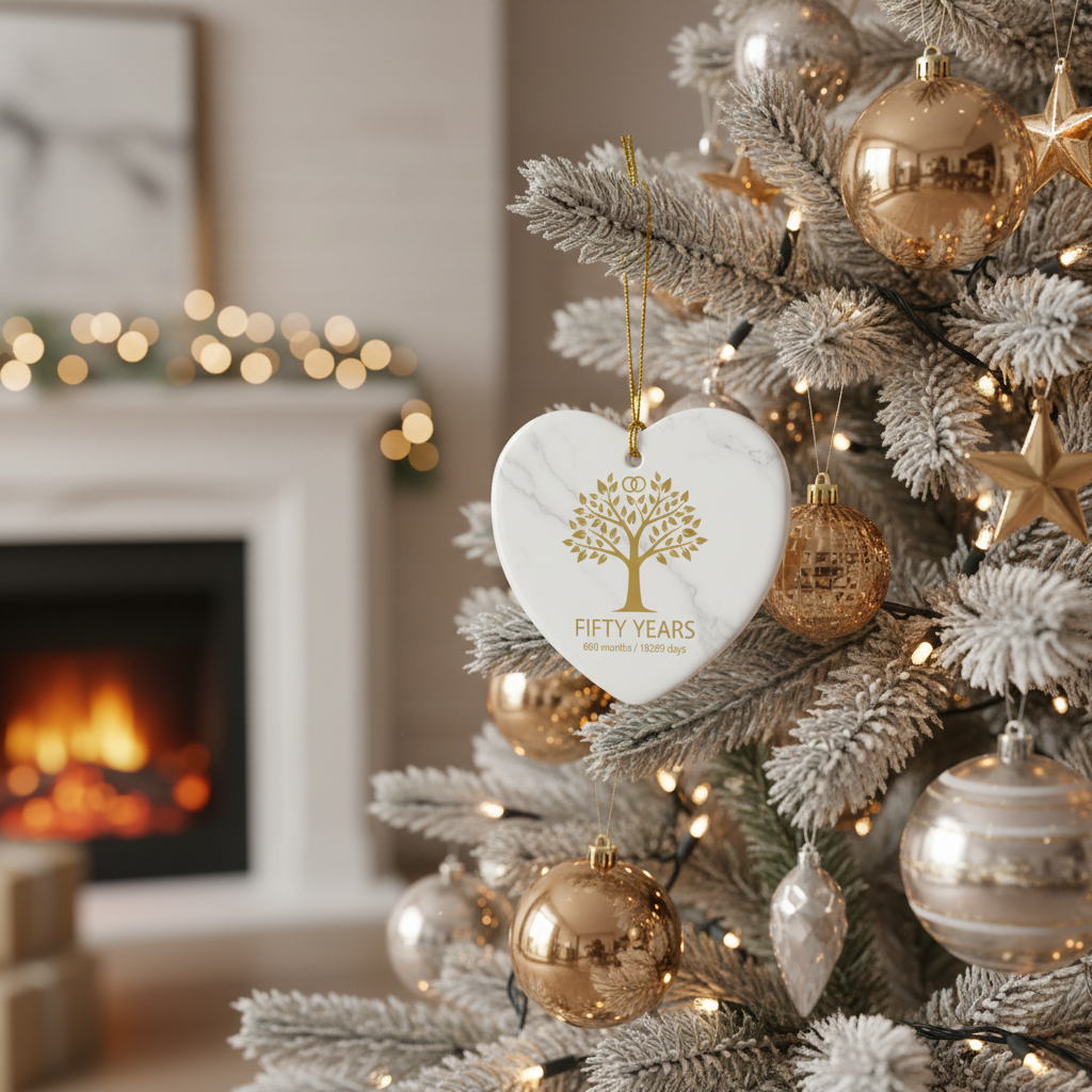 [2D FLAT ACRYLIC] 60th Diamond Wedding Anniversary Heart Ornament – Ceramic Keepsake Gift for Couple