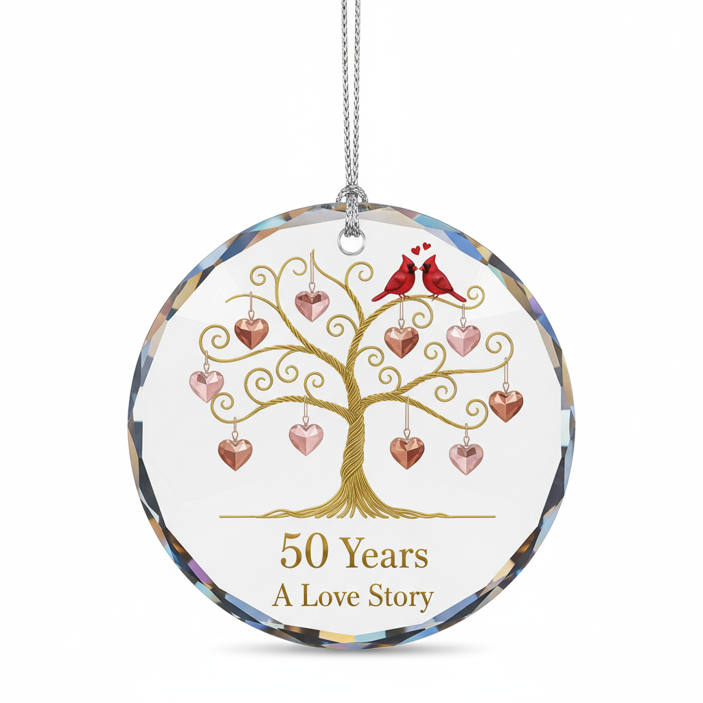 [2D FLAT ACRYLIC] 50th Golden Wedding Anniversary Glass Ornament – Keepsake Gift for Parents & Couples