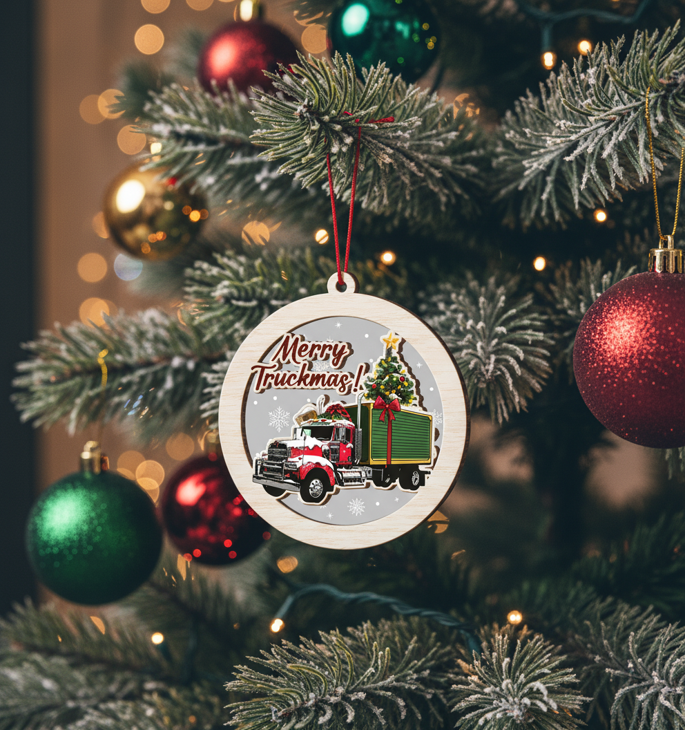 [2D FLAT ACRYLIC] Red Semi Truck Christmas Ornament | Thoughtful Trucker Gift for Truck Drivers 2024