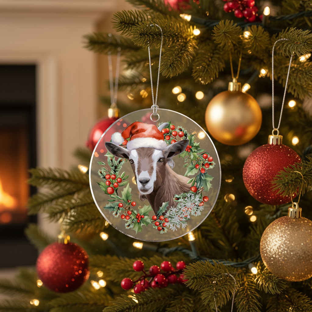 [2D FLAT ACRYLIC] Charming Goat Christmas Ornament | Farm Animal Holiday Decor | Acrylic Keepsake Gift for Goat Lovers