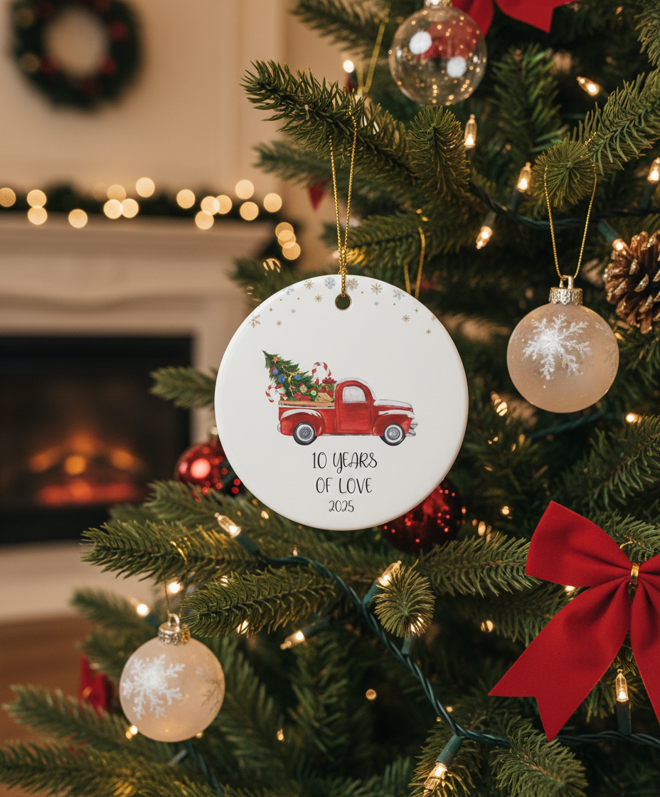 [2D FLAT ACRYLIC] 10th Wedding Anniversary Ornament 2025 – Tin Anniversary Gift for Couples