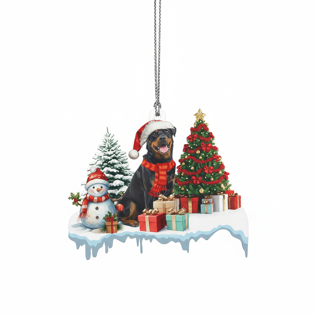 [2D FLAT ACRYLIC] Rottweiler Christmas Ornament – Charming Dog Lover Keepsake Gift
