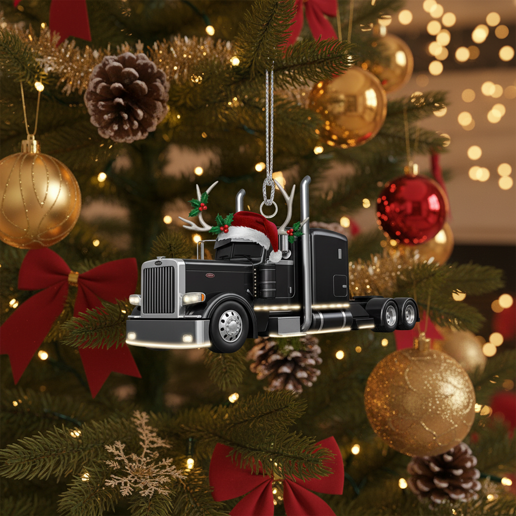 [2D FLAT ACRYLIC] Semi-Truck Christmas Ornament | A Perfect Trucker Gift for Holiday Decor