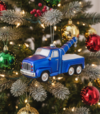 [2D FLAT ACRYLIC] Blown Glass Tow Truck Christmas Ornament | Unique Trucker Gift & Holiday Decor