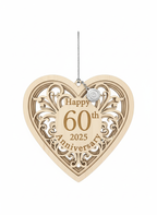 [2D FLAT ACRYLIC] 60th Anniversary Heart Ornament with 2025 Year Tag – Keepsake Gift for Couples