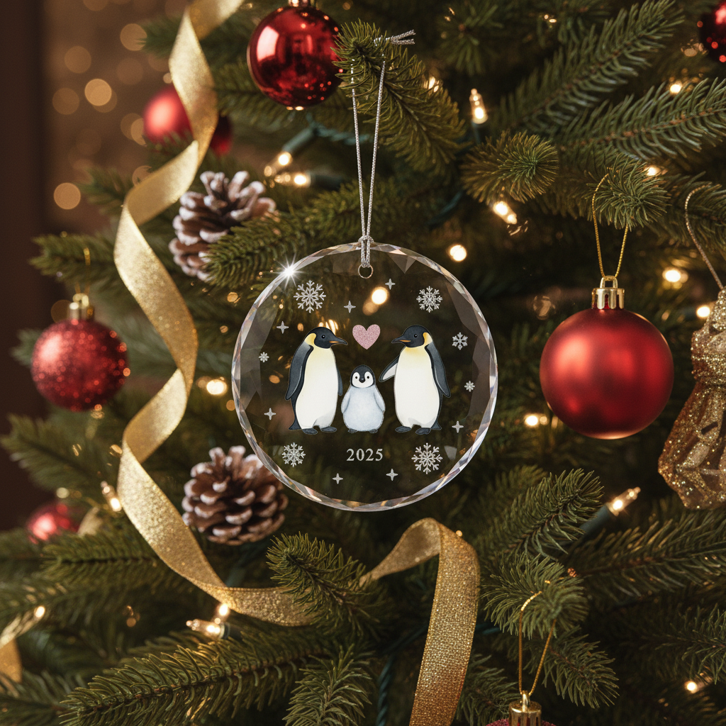 [2D FLAT ACRYLIC] Baby's First Christmas Ornament 2025 | Family of 3 Keepsake Gift for New Parents