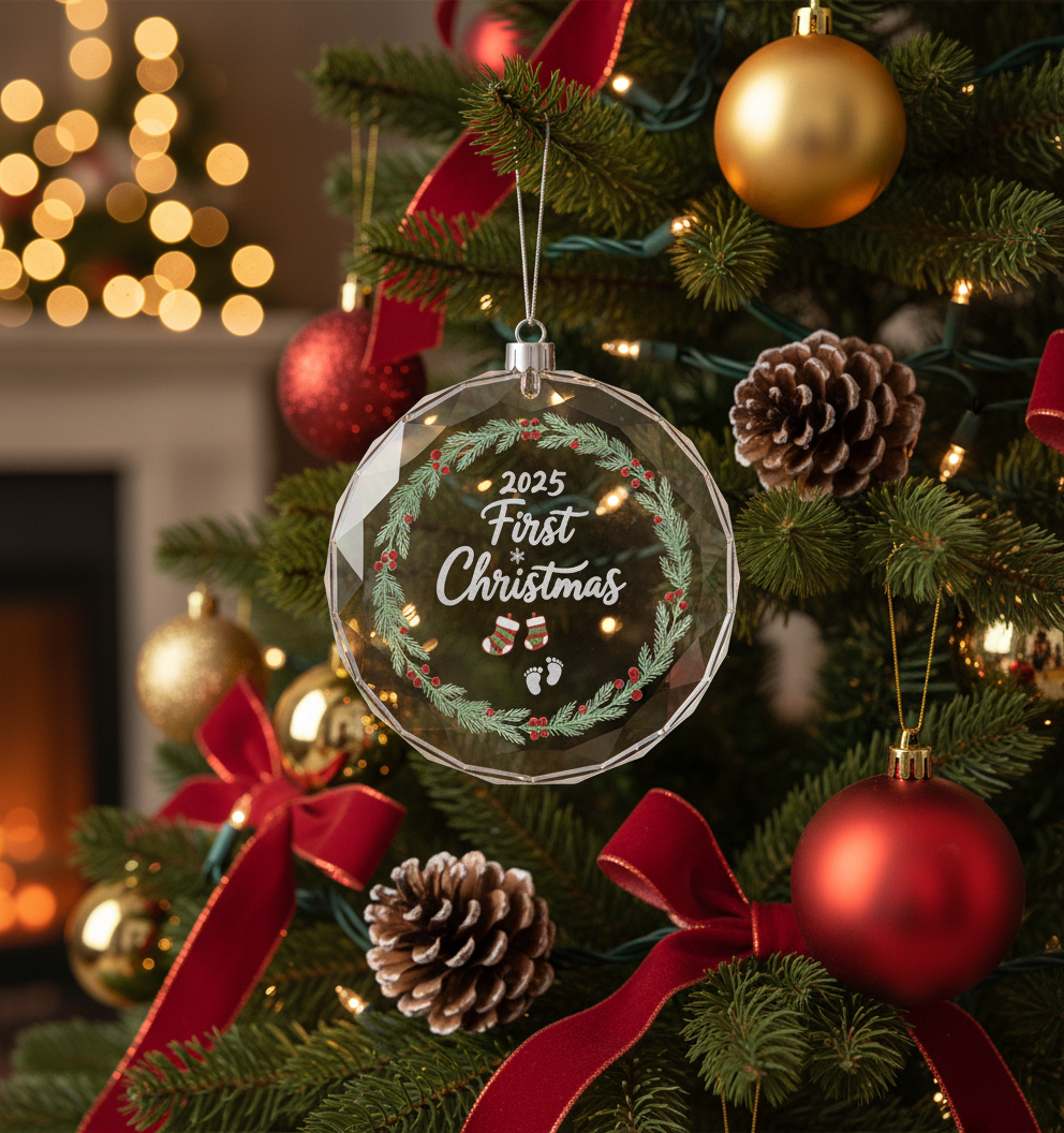 [2D FLAT ACRYLIC] Baby's First Christmas 2025 Glass Ornament – Keepsake Gift for Baby Boy & Girl