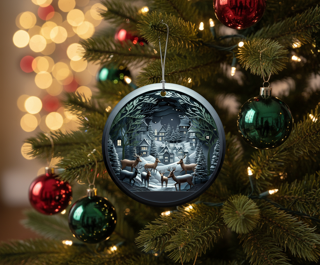 [2D FLAT ACRYLIC] Stained Glass Effect Christmas Ornament – 2025 Ceramic Holiday Keepsake Gift