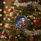 [2D FLAT ACRYLIC] Glass Santa Truck Driver Christmas Ornament | Unique Trucker Gift & Holiday Decor