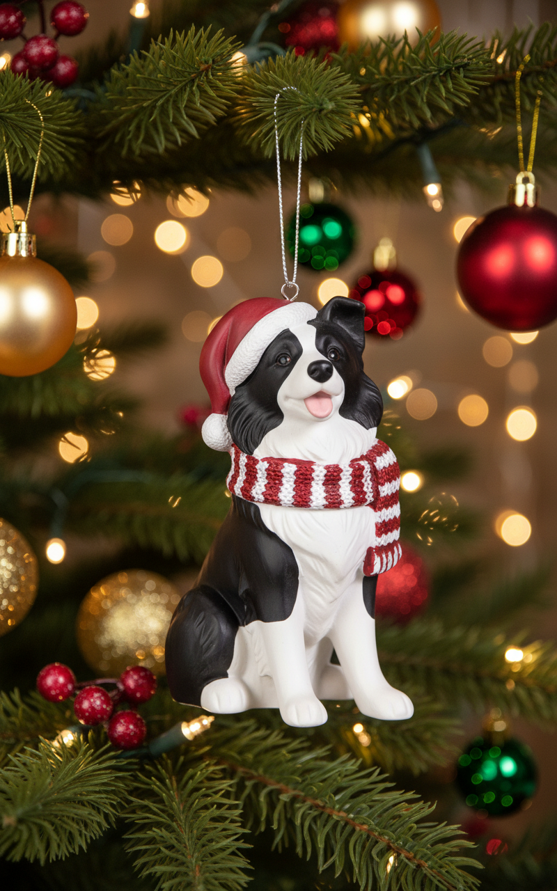 [2D FLAT ACRYLIC] Border Collie Holiday Dog Ornament | Festive Christmas Tree Decoration