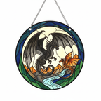 [2D FLAT ACRYLIC] Bookish Dragon Suncatcher Ornament – Fantasy Window Hanging Art