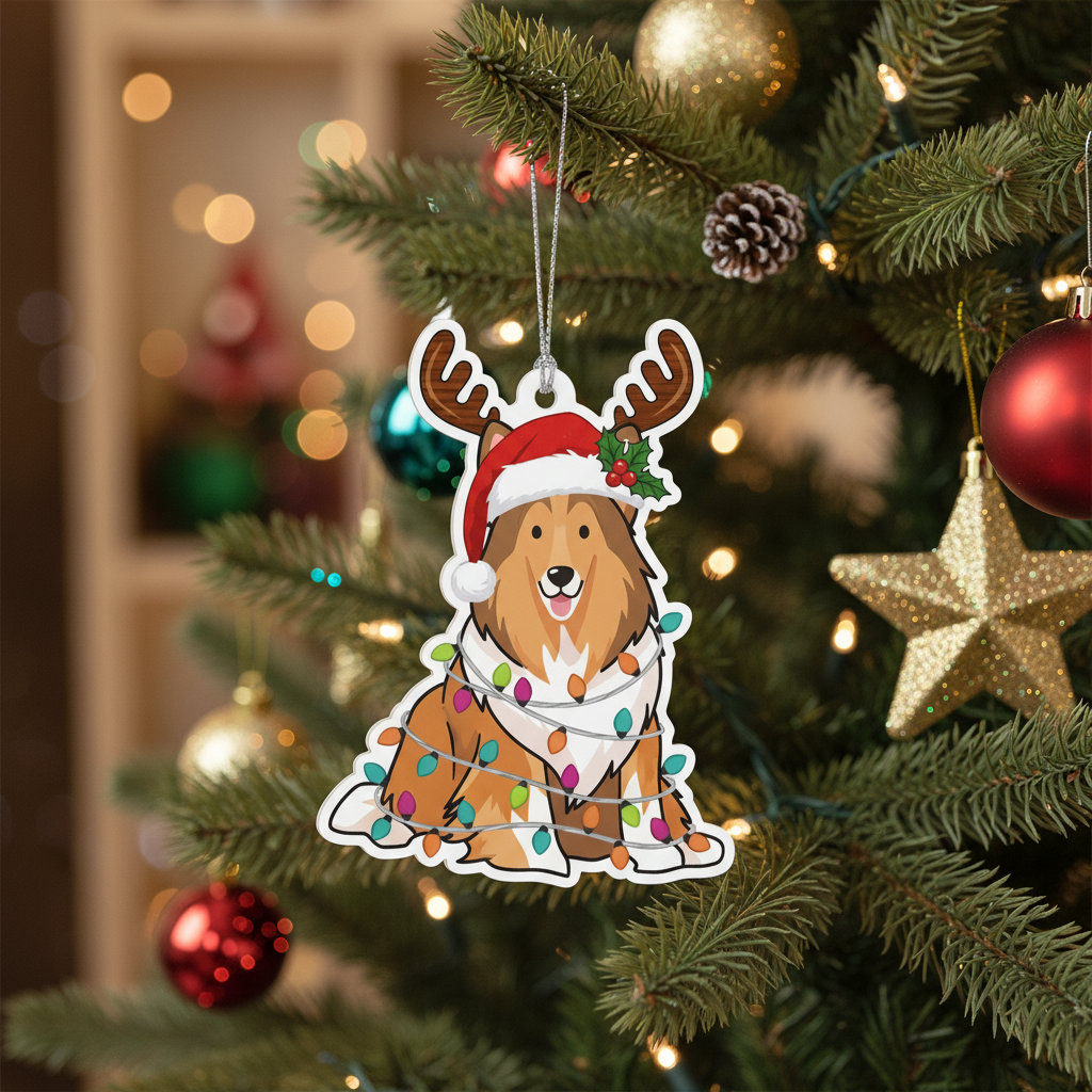 [2D FLAT ACRYLIC] Rough Collie Christmas Ornament – Festive Dog Lover Gift & Holiday Decor