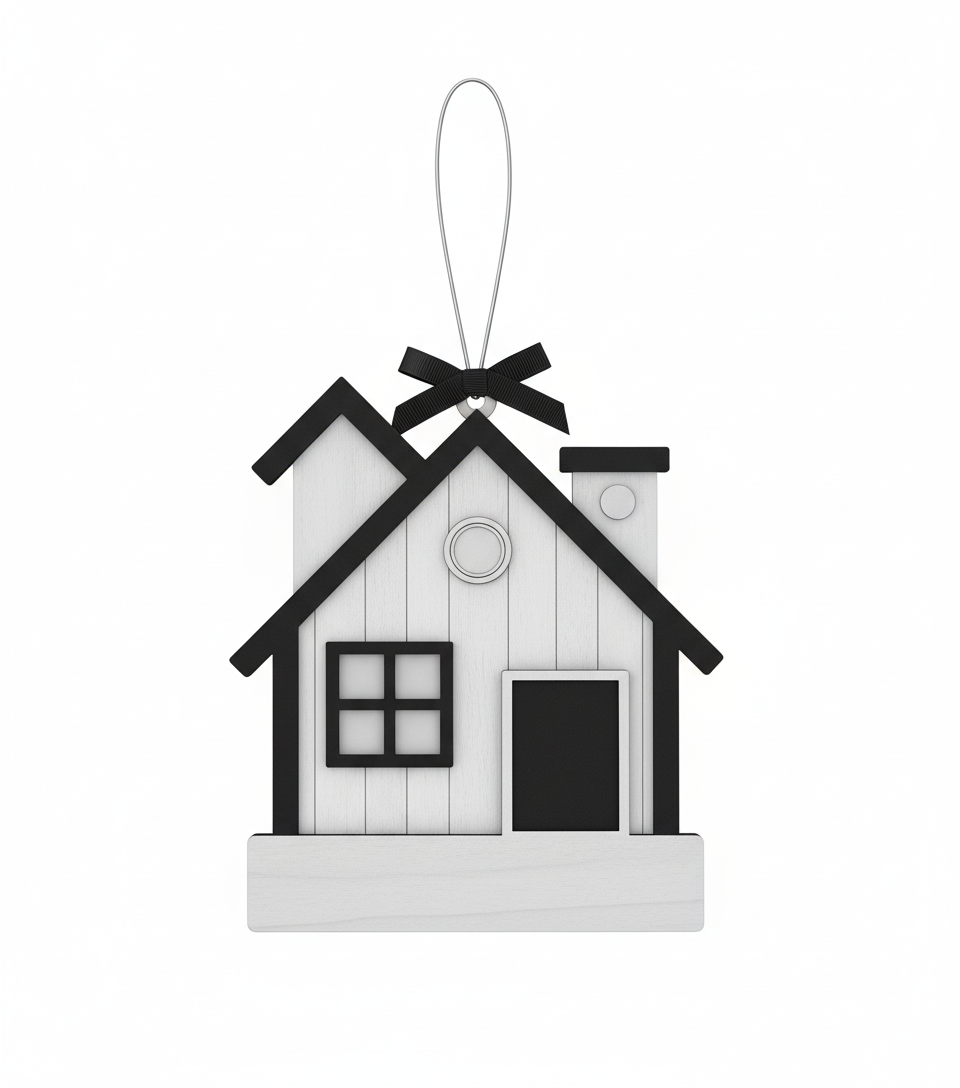 [2D FLAT ACRYLIC]  Modern Farmhouse New Home Ornament - Personalized Black & White Keepsake