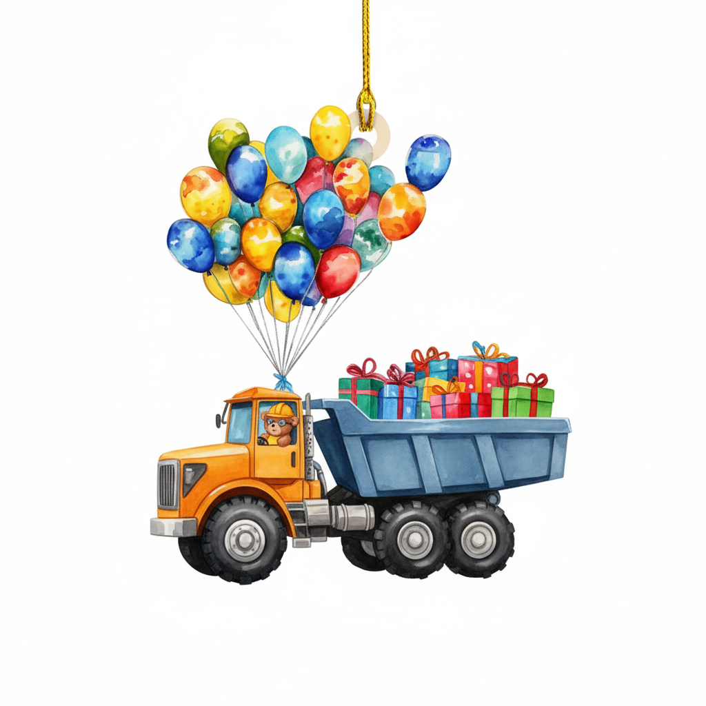 [2D FLAT ACRYLIC] Personalized Trucker Christmas Ornament with Vintage Red Truck | Custom Name & Year Trucker Gift