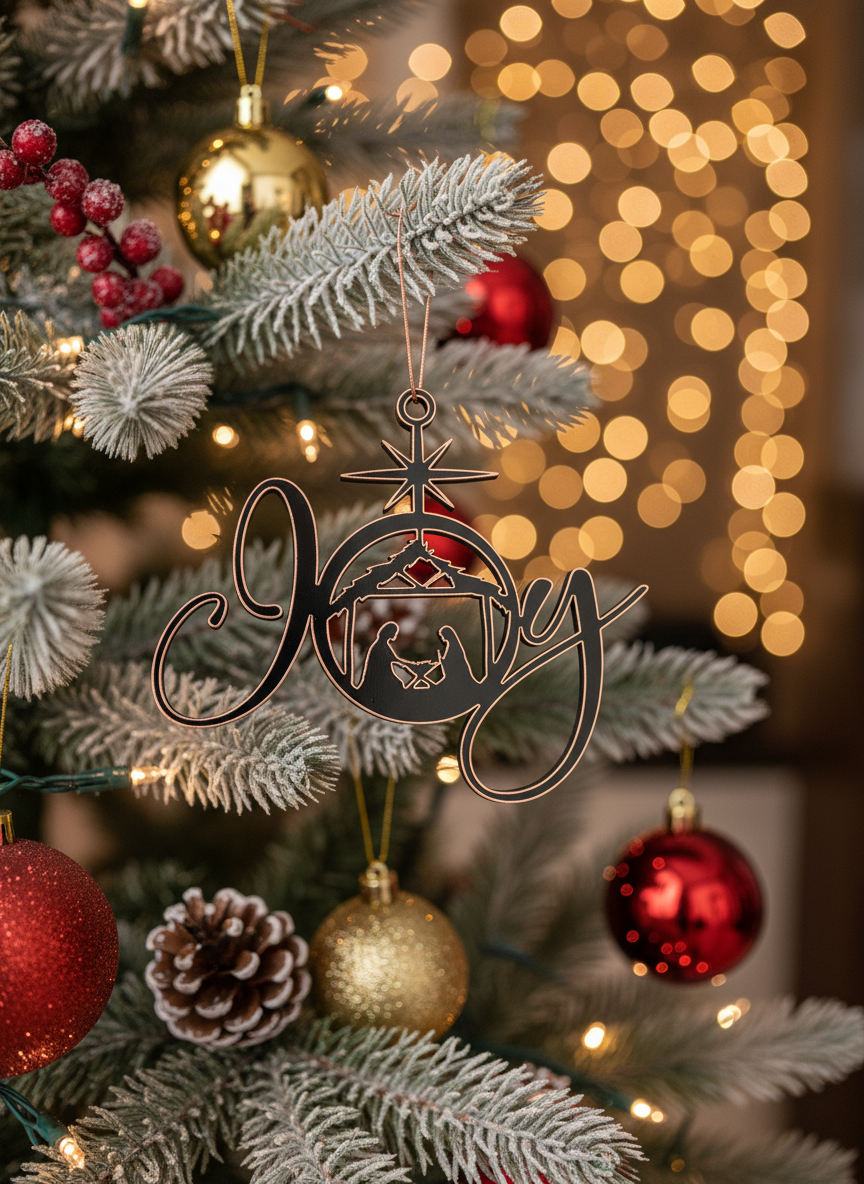 [2D FLAT ACRYLIC] Joy Nativity Scene Christmas Ornament - Religious Holiday Decor