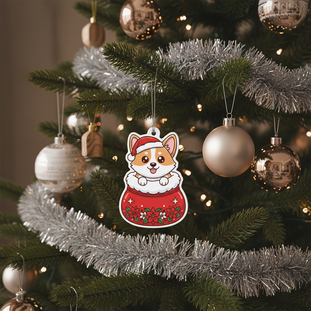 [2D FLAT ACRYLIC] Adorable Corgi Christmas Ornament – Festive Dog Lover Keepsake Gift