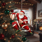 [2D FLAT ACRYLIC] Santa Rugby Christmas Ornament – Funny Holiday Gift for Sport Lovers