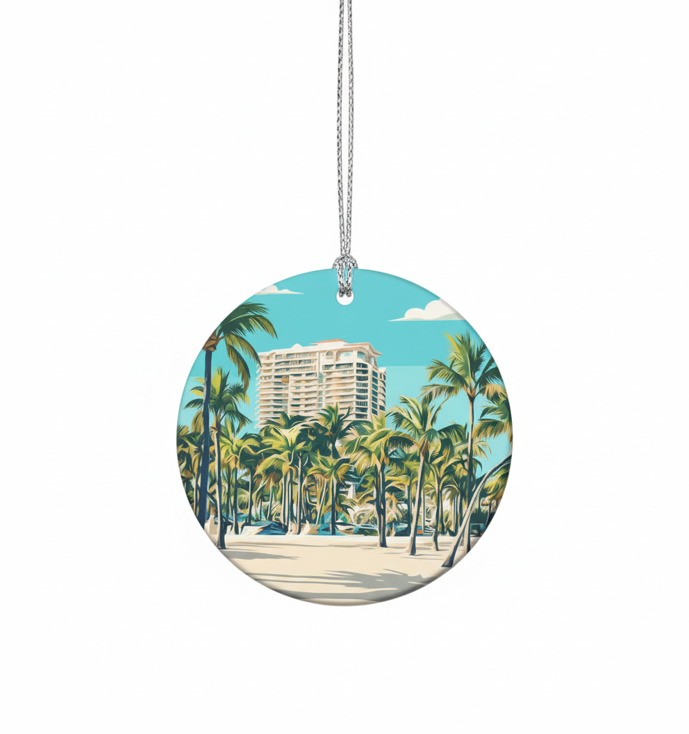 [2D FLAT ACRYLIC] Miami Christmas Ornament – Porcelain Travel Souvenir & Keepsake Gift