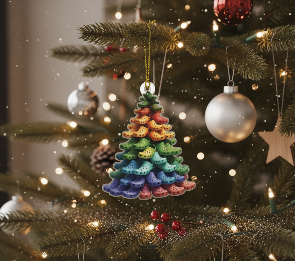 [2D FLAT ACRYLIC] Funny Croc-Style Christmas Ornament – Acrylic Shoe Car Charm & Holiday Decor