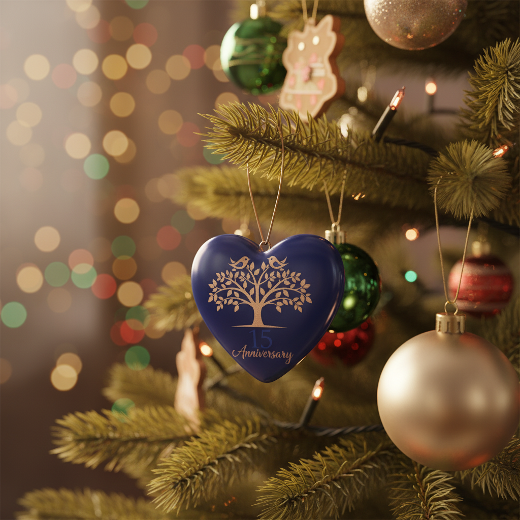 [2D FLAT ACRYLIC] 15th Wedding Anniversary Ornament – Ceramic Heart Keepsake Gift for Couple