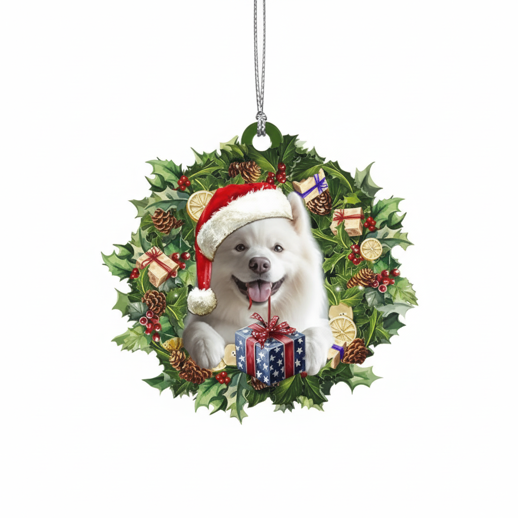 [2D FLAT ACRYLIC] Adorable Samoyed Christmas Ornament – Keepsake Gift for Dog Lovers