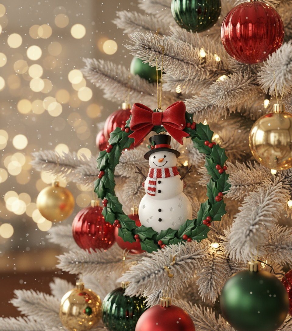 [2D FLAT ACRYLIC] Rotatable Christmas Wreath Ornament 2025 – Metal Holiday Keepsake Gift